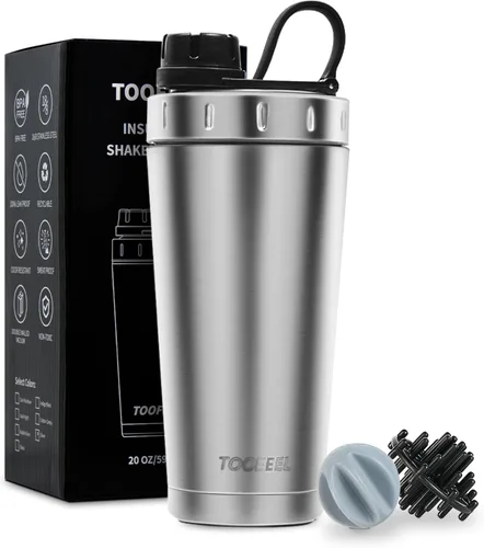 Vista 11 de TOOFEEL Botella agitadora de acero inoxidable - Botella agitadora aislada de doble pared de 20 onzas, mantiene frío/calor, para mezclas de proteínas