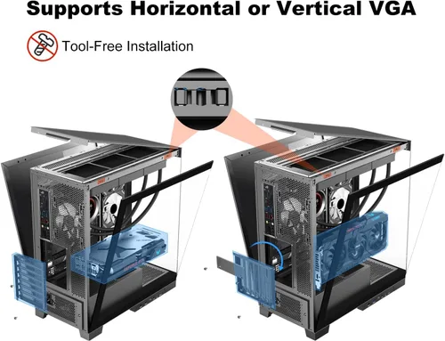 Vista 5 de SAMA NEVIEW 4503 Chasis de PC de Torre Media con Paneles de Vidrio Templado Dual, Ventiladores ARGB de 4×120mm Pre-Instalados, Chasis de PC ATX