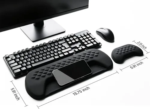 Vista 7 de JIKIOU Wrist Rest for Keyboard and Mouse, Soft Memory Foam Wrist Rest Black 02púrpura