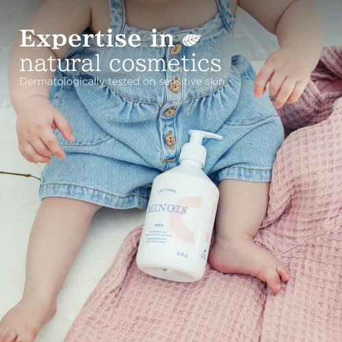 Vista 2 de MINOIS PARIS - Loción para recién nacidos y niños Loción corporal suave con aloe vera, manteca de karité y aceite de almendras Hidratante