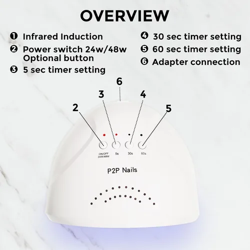 Vista 7 de P2P Nails Lámpara de uñas UV/LED – Luz de uñas para esmalte de uñas de secado rápido – Secador de uñas estilo salón para mujeres elegantes – Lámpara