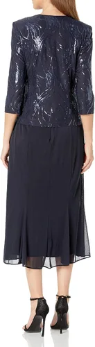 Vista 7 de Alex Evenings Womens Tea Length Mock Jacket Dress with Button Front