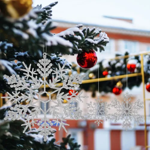 Vista 6 de Adorno de copos de nieve grandes de AORZIT de 12 pulgadas, adornos de Navidad de gran tamaño con purpurina, decoraciones gigantes de copos de nieve