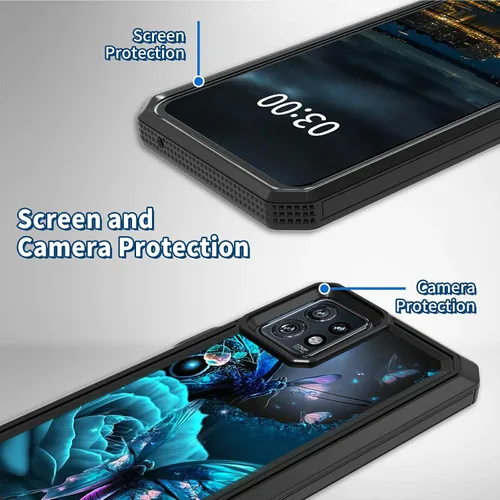 Vista 6 de Funda para Motorola Edge Plus para Moto Edge Plus 2023 con diseño de patrón de mariposa artística a prueba de caídas de policarbonato duro de doble