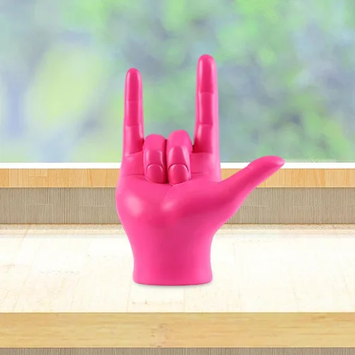 Vista 5 de MagiDeal Modern Love You - Estatua de gesto de dedo, escultura de mano de roca, manualidades coleccionables para centro de mesa, escritorio, Rosa