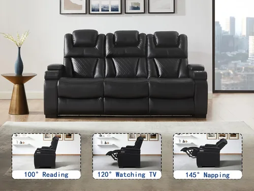Vista 5 de THSUPER Sofá reclinable de cuero transpirable con luz LED de 7 colores, sillón reclinable para sala de estar con reposacabezas ajustable, luz