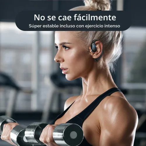 Vista 6 de Auriculares inalámbricos Bluetooth de oreja abierta, control táctil, conducción de aire, auriculares deportivos IPX5 impermeables, 50 horas de Negro