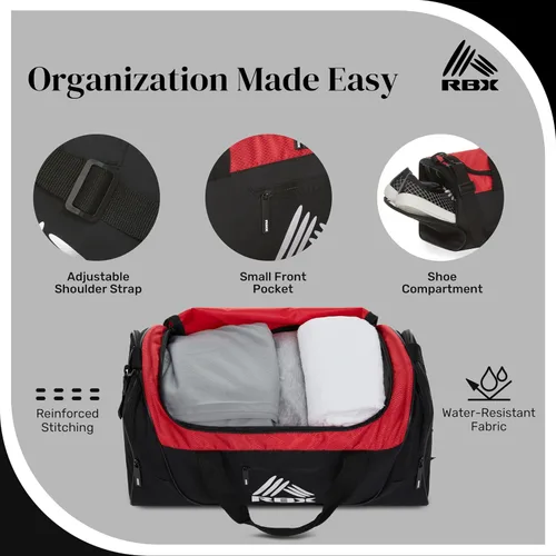 Vista 2 de RBX Bolsas de gimnasio para hombres, pequeña bolsa de gimnasio para mujeres con compartimento para zapatos, bolsa de lona para viajes, bolsa