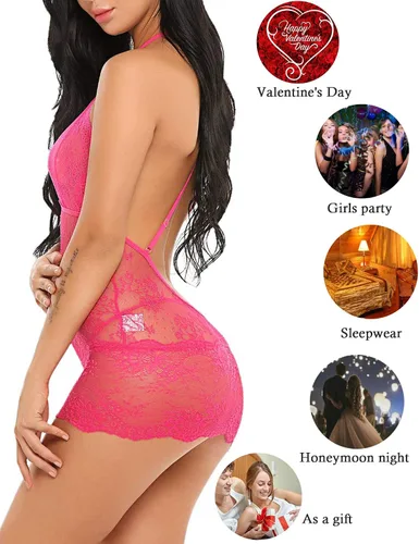 Vista 3 de Avidlove Camisola de encaje para mujer lencería con cuello halter