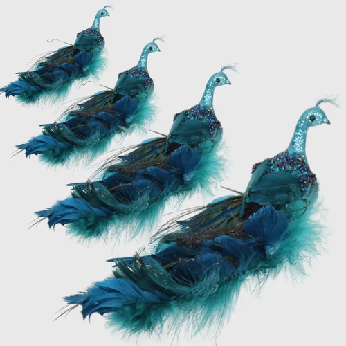 Vista 11 de Adornos de Navidad de pavo real de 12 pulgadas, elegante pájaro de pavo real azul verde azulado decorativo con cola de plumas en clip, adorno de 1