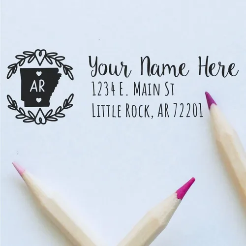 Vista 59 de State of Alabama Wreath Duo Hand Address Stamp - Personalized Rubber Stamp Montaje manual Duo