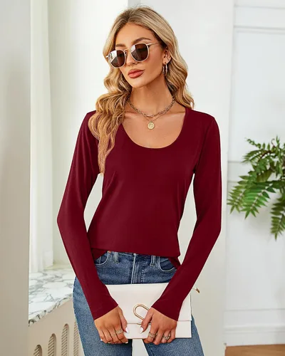 Vista 4 de Riyiper 2 piezas de camisetas para mujer con cuello redondo, camiseta básica casual para mujer
