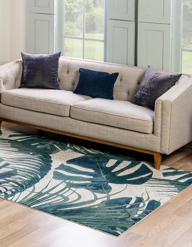 Vista 3 de Unique Loom Blossom Collection - Alfombra rectangular de 2 x 3 pies, color marfil y azul