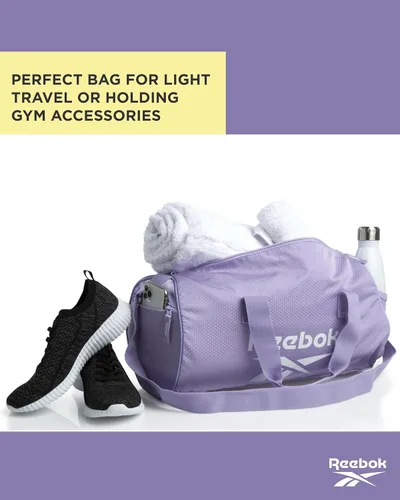 Vista 3 de Reebok Bolsa de lona Bolsa de gimnasio deportiva Plyo equipaje de mano ligero para fin de semana durante la noche para viajes, playa, yoga, Lavanda