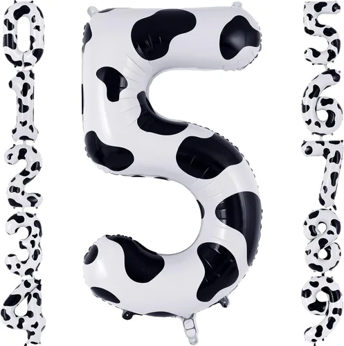 Vista 13 de Globo con el número 0 con estampado de vaca, globos grandes de cumpleaños con número de vaca de 40 pulgadas, globos de aluminio Mylar número 0