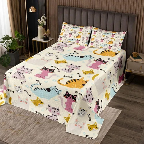Vista 7 de Erosebridal Juego de colcha de gato rosa, tamaño individual para niñas, gris y negro, juego de ropa de cama para niños y niños, lindo juego