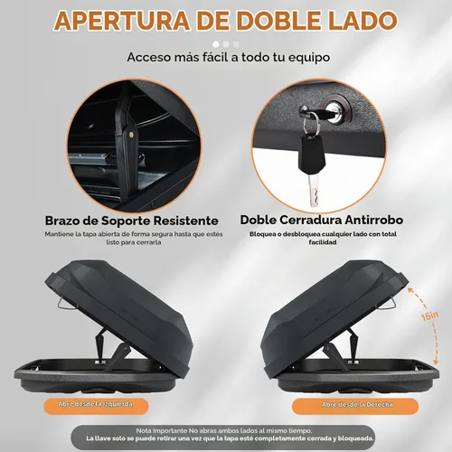 Vista 5 de Portaequipajes de techo rígido, caja de techo de 14 pies cúbicos con bloqueo de seguridad, apertura de doble lado, instalación sin herramientas
