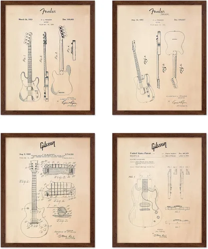 Vista 11 de Poster Master Póster de música vintage de 3 piezas, impresión de instrumentos retro, regalo para músico, amigo, guitarra eléctrica, patrón, patente