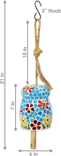 Vista 3 de Sunnydaze - Campana de viento de flores primaverales – Campana de viento de vidrio mosaico para el patio, terraza o porche, 7 pulgadas