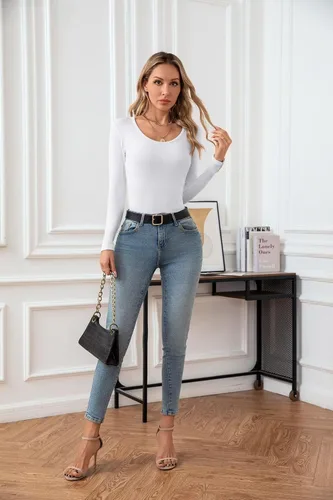 Vista 6 de VICHYIE Camisas de verano para mujer, cuello redondo, manga corta, acanaladas, ajustadas, casuales, básicas
