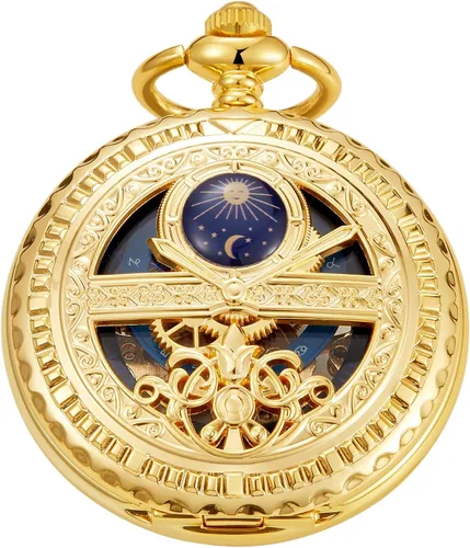 Vista 11 de Reloj de bolsillo mecánico para hombre, esfera de número romano, diseño de fase lunar MW104