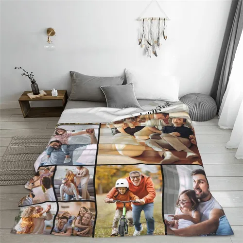 Vista 3 de Manta personalizada con fotos, texto, manta personalizada con fotos para adultos, niños, parejas, para el día del padre, cumpleaños, Navidad, San