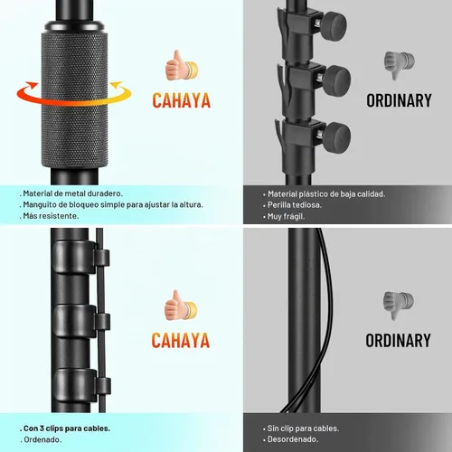Vista 3 de CAHAYA Soporte de micrófono desmontable en el piso: soporte de micrófono resistente con base redonda pesada para teléfono y 2 clips de micrófono