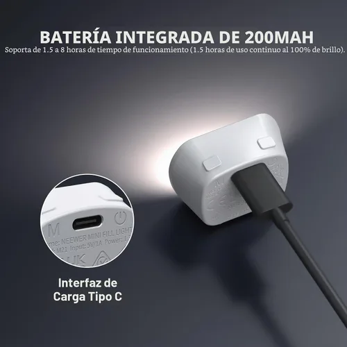Vista 8 de NEEWER Luz magnética básica M21 compatible con DJI OSMO Pocket 3 Xtra Muse Gimbal Camera Auxiliary Light, 1.3W USB C Rechargeable Plastic Mini LED