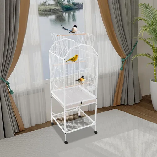 Vista 2 de Jaula para pájaros con parte superior abierta, de 54 pulgadas, con bandeja extraíble, jaulas enrollables para pájaros con ruedas para periquitos
