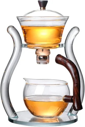 Vista 2 de Lazy Kungfu, juego de té de cristal, semiautomático, magnético, resistente al calor, té perfumado, para recepción, hogar, oficina, regalo
