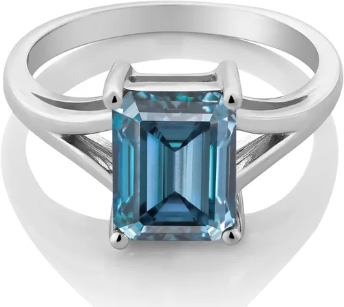 Vista 64 de Gem Stone King Anillo de compromiso solitario con diseño clásico de vástago dividido para mujer, plata de ley 925, piedra natal de piedra preciosa