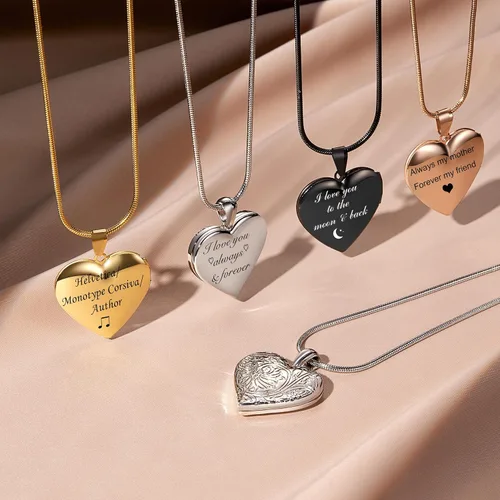 Vista 3 de Fanery sue Collar con medallón de corazón que sostiene imágenes, collares personalizados con fotos personalizadas, con imagen