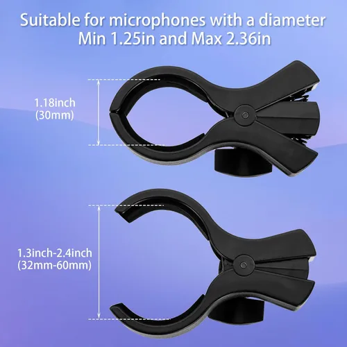 Vista 3 de Soporte para micrófono, clip accesorio grande para soportes, compatible con la mayoría de micrófonos condensadores y inalámbricos con un rango