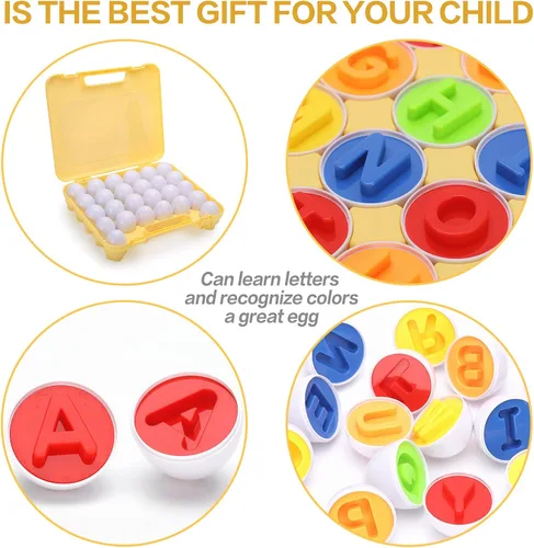 Vista 4 de gbayle Letras a juego de huevos 26 piezas ABC juguetes alfabético educativo de reconocimiento de color y forma clasificador rompecabezas habilidades