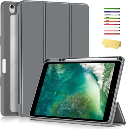 Vista 13 de Para Apple iPad de 9ª/8ª/7ª generación de 10.2 pulgadas (2021/2020/2019), cubierta trasera transparente de TPU a prueba de golpes
