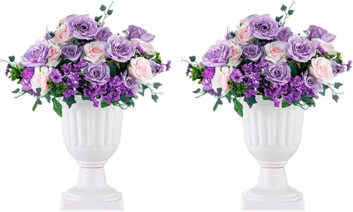 Vista 7 de NUPTIO Urn Planters for Front Porch: 19.7 Inch Set of 2 Black Pedestal Pots