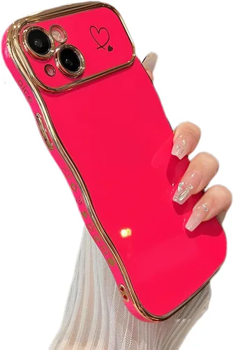 Vista 27 de ZTOFERA Funda para iPhone 11 de 6.1 pulgadas, bonita funda con marco ondulado rizado con patrón de corazón de amor, borde chapado de lujo