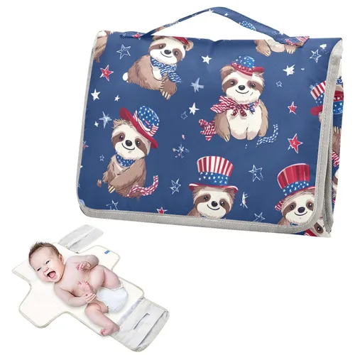 Vista 2 de Cambiador de pañales portátil, cambiador de pañales de viaje, impermeable, plegable, ligero, cambiador de bebé con almohada incorporada, perezosos
