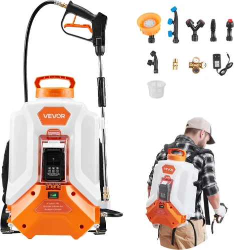 Vista 10 de VEVOR Pulverizador de mochila alimentado por batería, presión ajustable de 0-90 PSI, tanque de 4 galones, rociador de mochila con 8 boquillas y 2