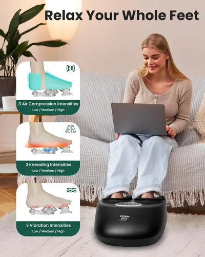 Vista 2 de Snailax - Máquina masajeadora de pies Shiatsu con calor relajante, amasado profundo, compresión de aire, mejora la circulación sanguínea