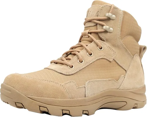 Vista 8 de RIELD Botas tácticas militares ligeras para hombre, botas de trabajo de combate del ejército de la Negro