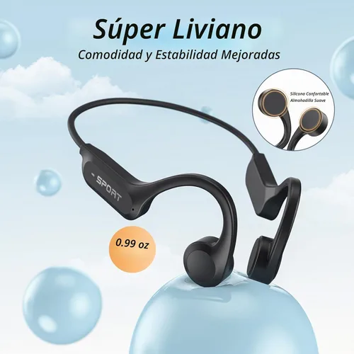 Vista 6 de CXK Auriculares de conducción ósea, auriculares Bluetooth 6.0 actualizados 2026 con micrófono, IPX7 impermeable, audio equilibrado, tiempo