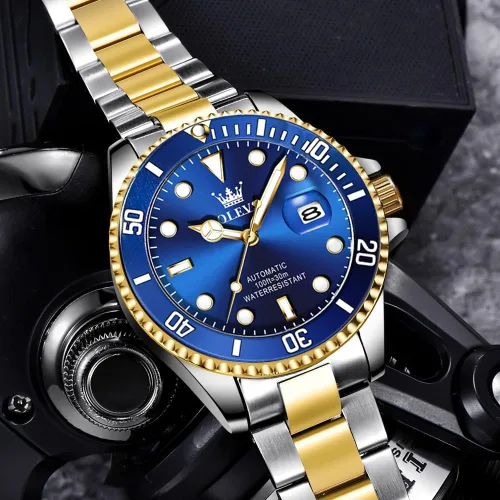 Vista 2 de OLEVS Relojes mecánicos automáticos para hombre, cuerda automática, de acero inoxidable de lujo, sin batería