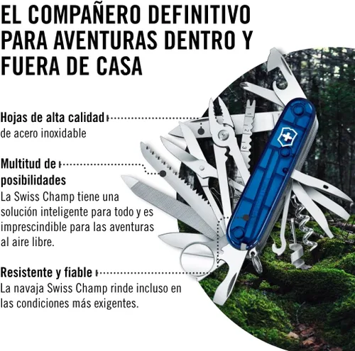 Vista 6 de Victorinox Swisschamp Multiherramienta (Zafiro), 91 mm Swiss made stainless steel tool for camping and hiking with pliers, scissors, large blade