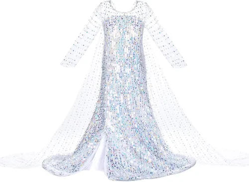 Vista 4 de Luxury Princess - Disfraz de princesa con capa larga brillante para niñas de 2 a 10 años para fiesta de cumpleaños