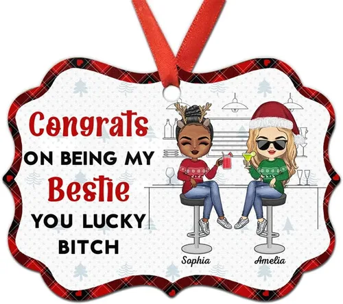 Vista 21 de Adorno personalizado con texto en inglés «Best Friend are Hard to Find Because The Very Best is Already Mine», adorno de Navidad personalizado 2023