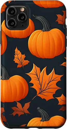 Vista 13 de iPhone 16 Pumpkins Black And Orange Plaid Fall Leaves Autumn Halloween Case