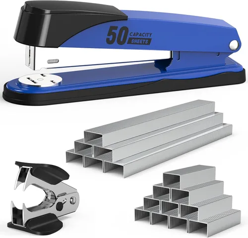 Vista 11 de Engrapadora de metal resistente con capacidad de 50 hojas con 1750 grapas y removedor de grapas, grapadoras de tira completa para escritorio, sin