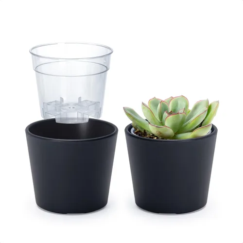Vista 15 de Phoenix Vine Macetero de plástico verde oliva de 4.5 pulgadas con maceta transparente, cubierta decorativa ligera con maceta interior transparente