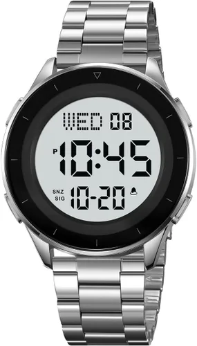 Vista 2 de Reginald Relojes para hombres Multifunción impermeable Reloj digital LED de pantalla grande Reloj digital cronógrafo de acero inoxidable Reloj